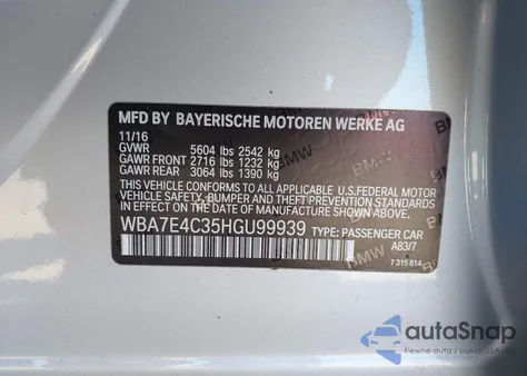 2017 BMW 740I xDrive from USA, damaged, VIN WBA7E4C35HGU99939